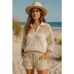 Rachel Zoe knit croche boxy top NWOT S 100% Cotton